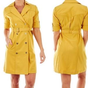 Sharagano Coat Dress in Mustard Yellow